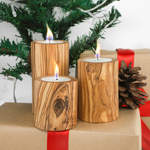 LumiHome – Handcrafted Olive Wood Candle Holder Set (3 pcs)