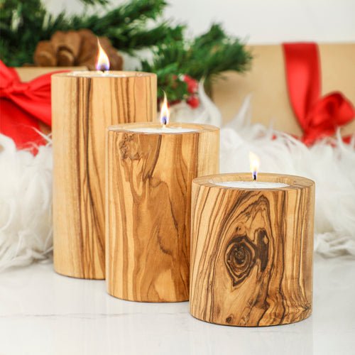 LumiHome – Handcrafted Olive Wood Candle Holder Set (3 pcs)