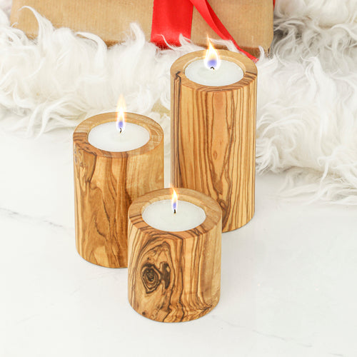 LumiHome – Handcrafted Olive Wood Candle Holder Set (3 pcs)