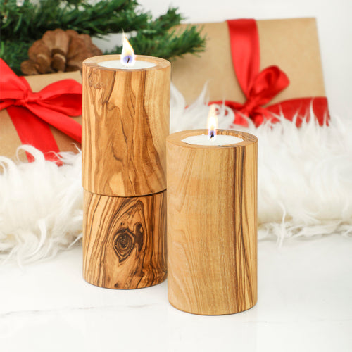 LumiHome – Handcrafted Olive Wood Candle Holder Set (3 pcs)